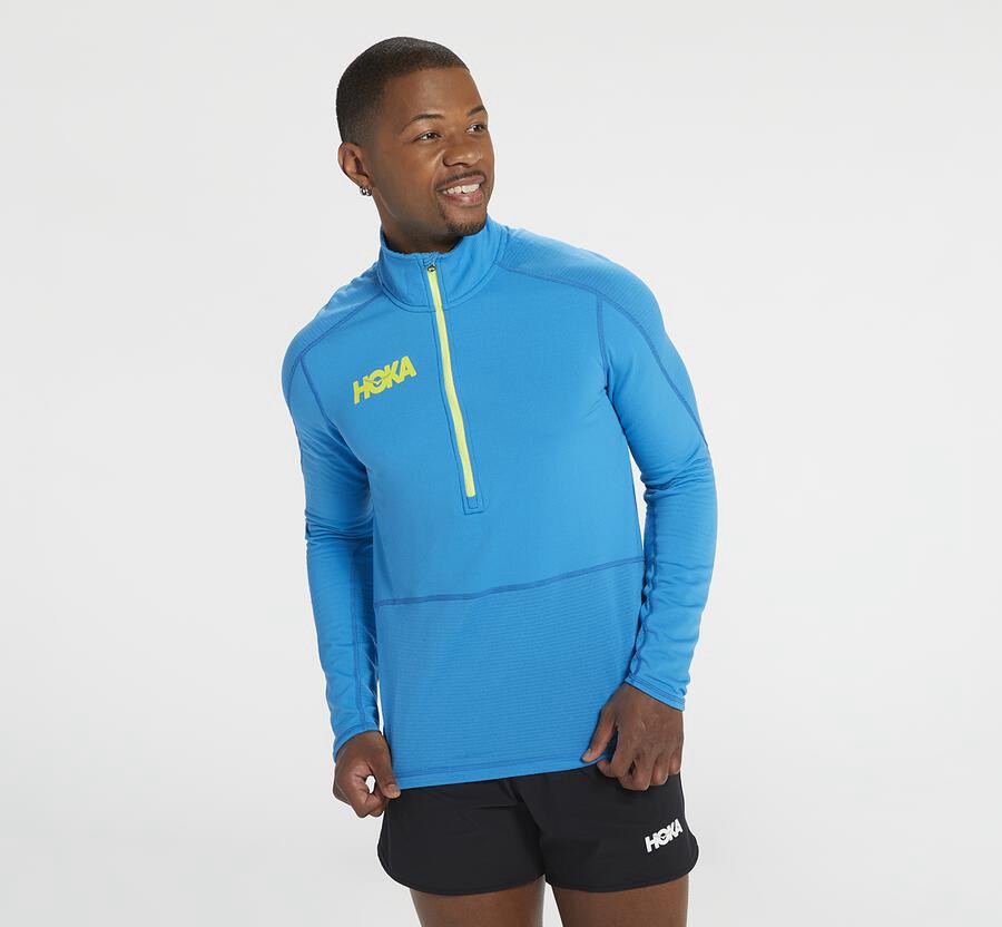 Hoka One One Tops Mens Blue - 1/2 Zip Midlayer - 89527OTRG